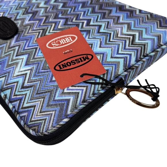 NWT Missoni For Bric’s Travel Laptop Tablet Case Blue Zigzag Italian Designer - Picture 10 of 14